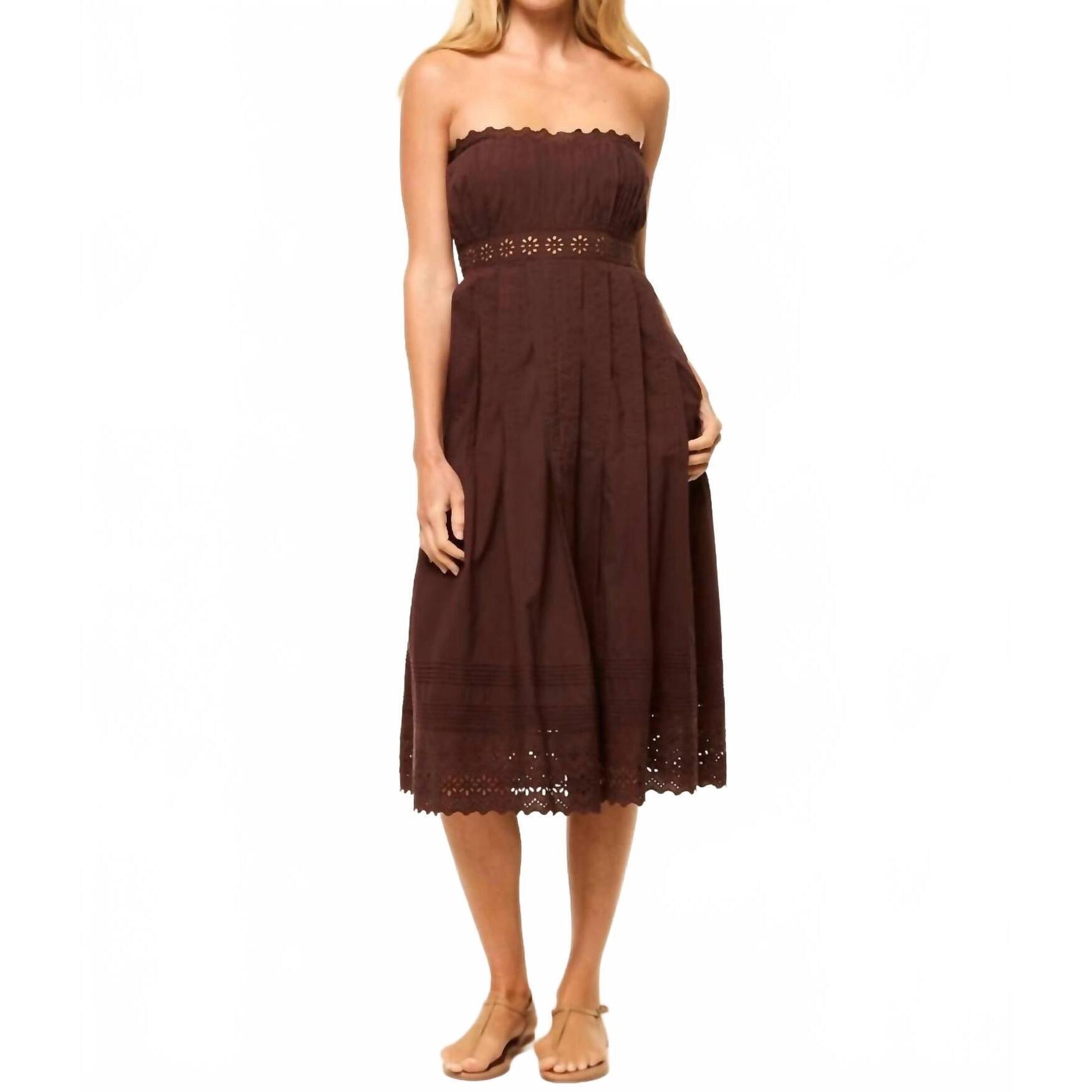 New Misa Los Angeles Persis Dress In Brown Eyelet
